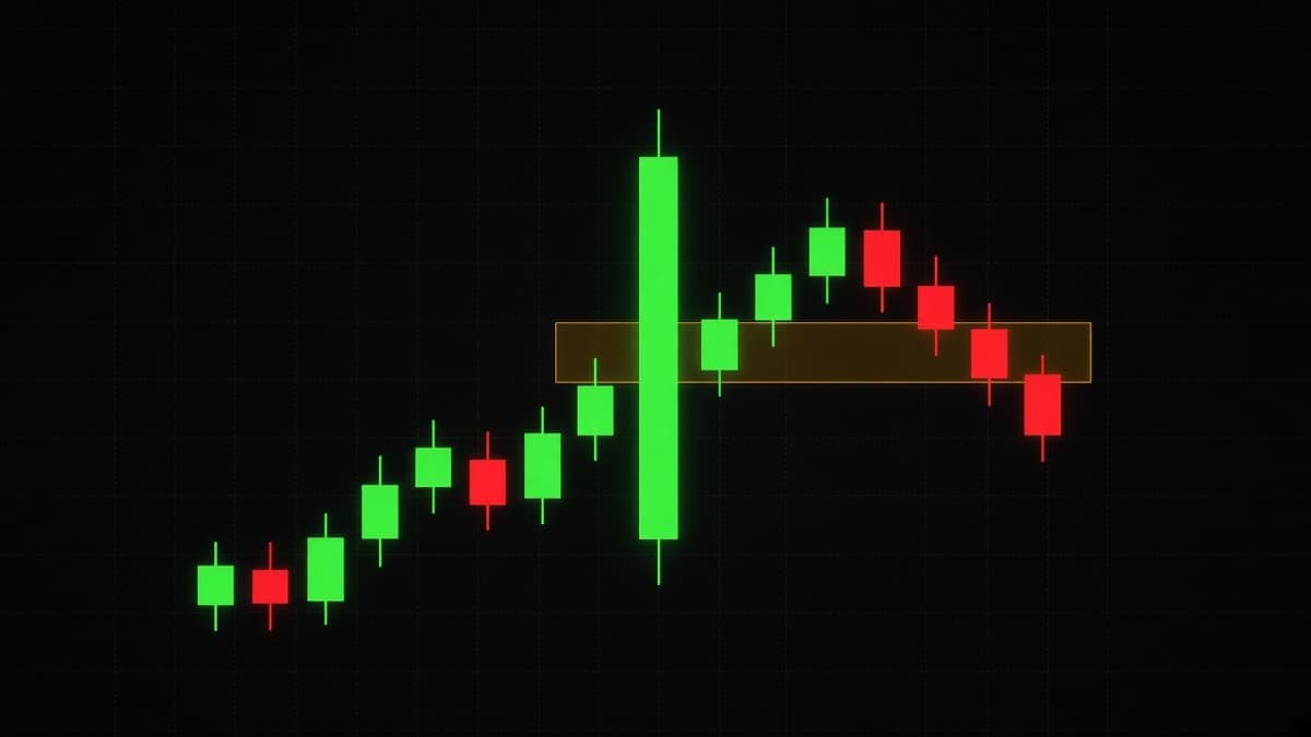 Fair value gap marked on a candlestick chart, showing the untouched band between candle one and candle three