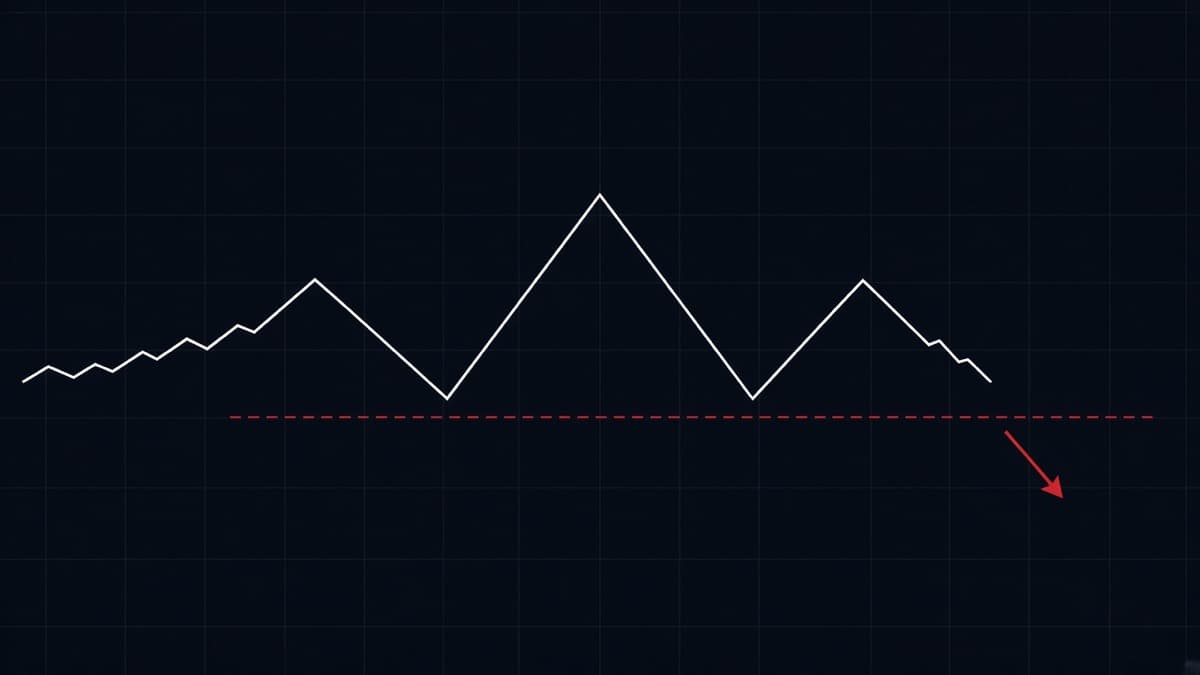 Head and shoulders pattern chart with the left shoulder, head, right shoulder, neckline and the breakdown arrow marked