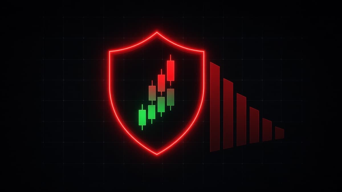 Risk management chart for binary trading comparing a fixed percent stake balance curve with a doubling ladder that collapses