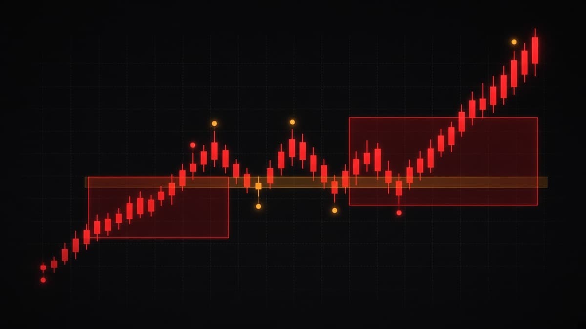 Smart money concepts chart showing market structure, an order block zone, a fair value gap and a liquidity sweep